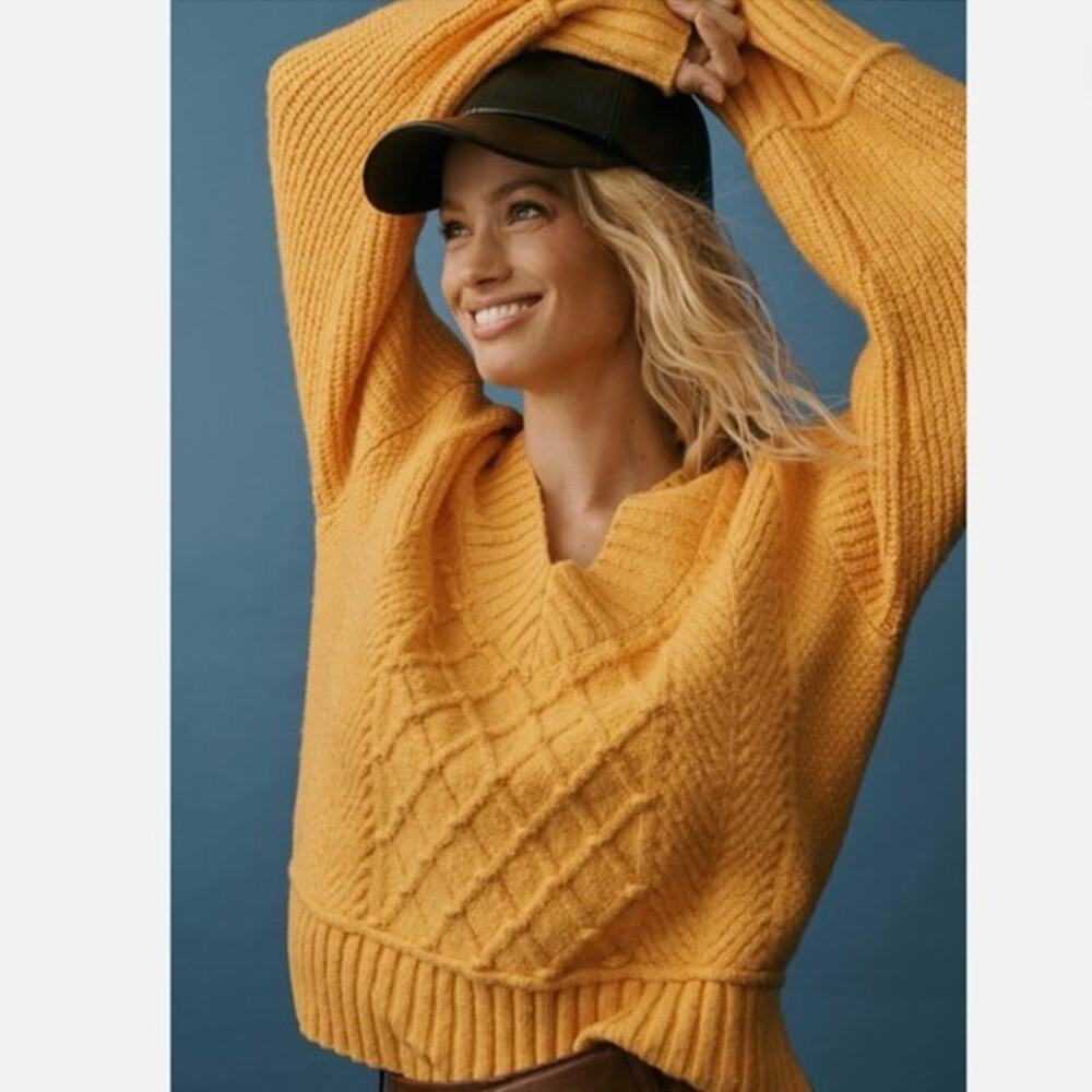 Anthropologie Maeve Tillie Deep V Neck Sweater Oversized Slouchy Chunky Small